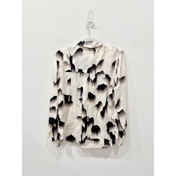 Reiss Lea Glacier Print Twin Pocket Button-Up Blouse Cream/Black Women Size 6 - Picture 4 of 6